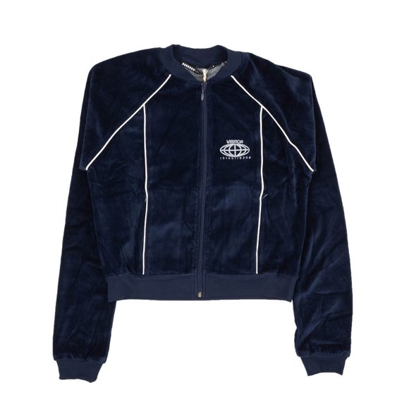 VISITOR ON EARTH Blue Velour Zip Up Sweatshirt Size S $459 - Picture 1 of 4